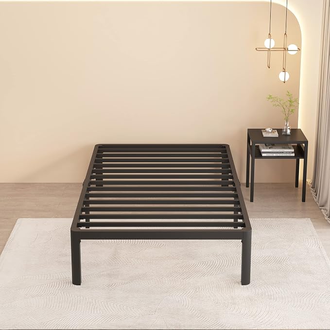 MAF 14 Inch Twin Metal Platform Bed Frame with Round Corner Legs | Mattress Baffle, 3000 LBS Heavy Duty Steel Slat Support, Noise Free, No Box Spring Needed, Easy Assembly, 12.4" Storage Space