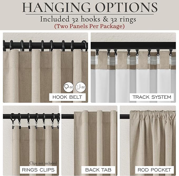 Extra Long Custom 100 Inch Curtains, 100% Blackout Curtains for Bedroom Weather Burg Thermal Insulated Noise Cancelling Pleated Heading Tape Hook Back Tab Boho Drapes 2 Panel Set (GreyBeige 50"x100")