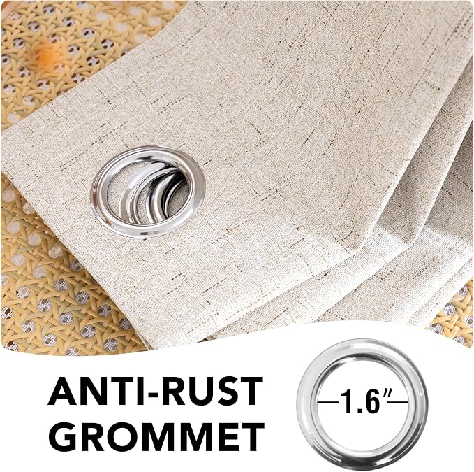 H.VERSAILTEX Linen 100% Blackout Curtains for Bedroom Light Blocking Curtains, Textured Curtains for Living Room 84 inch Grommet, White Liner Energy Efficient GRS Certified (2 Panels, Natural)