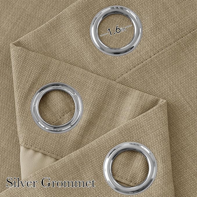 NICETOWN Short Faux Linen Oatmeal Blackout Curtains W42 by L63 | Privacy Panels for Living Room Bedroom, Modern Farmhouse Style, Easy Care, Grommet Top, 2 Panels