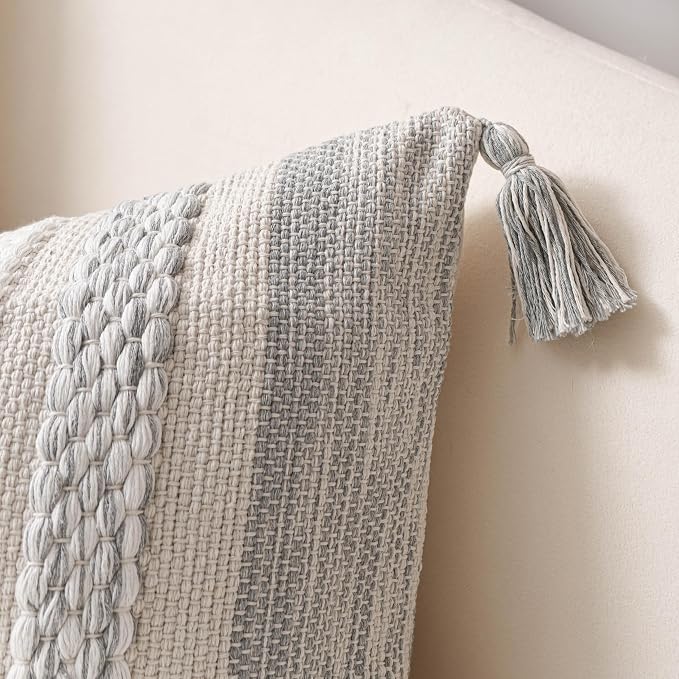 Gray Decorative Lumbar Pillow Cover 14x24, Grey Boho Long Body Pillow for Bed, Farmhouse Lumbar Throw Pillow for Couch, Modern Accent Textured Throw Pillowcase