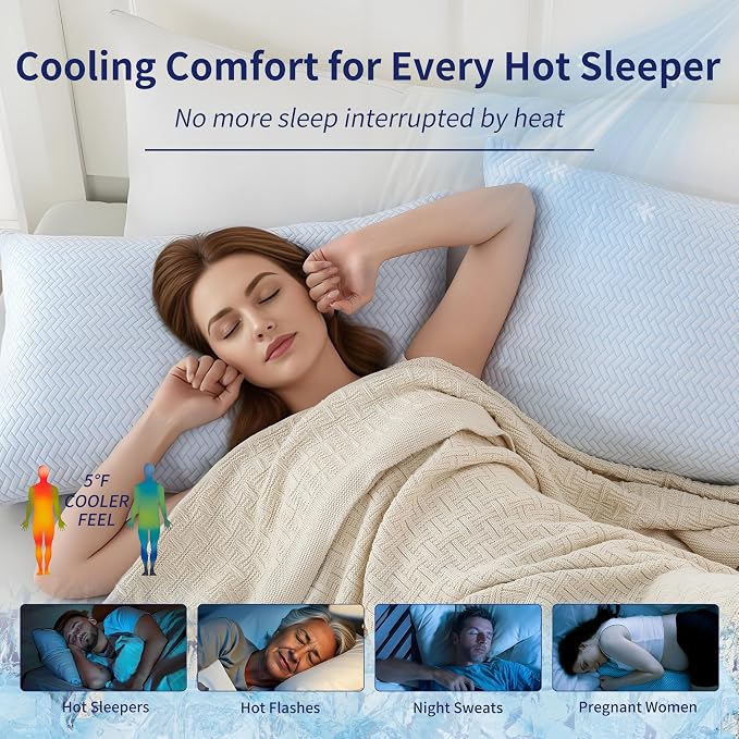 DOWNCOOL Cooling Shredded Memory Foam Standard Pillows Set of 2, 20"X26" | Adjustable Loft, Cool Pillow for Hot Sleepers, Supportive Firm Pillow for Side Back Stomach Sleepers, Removable Cover