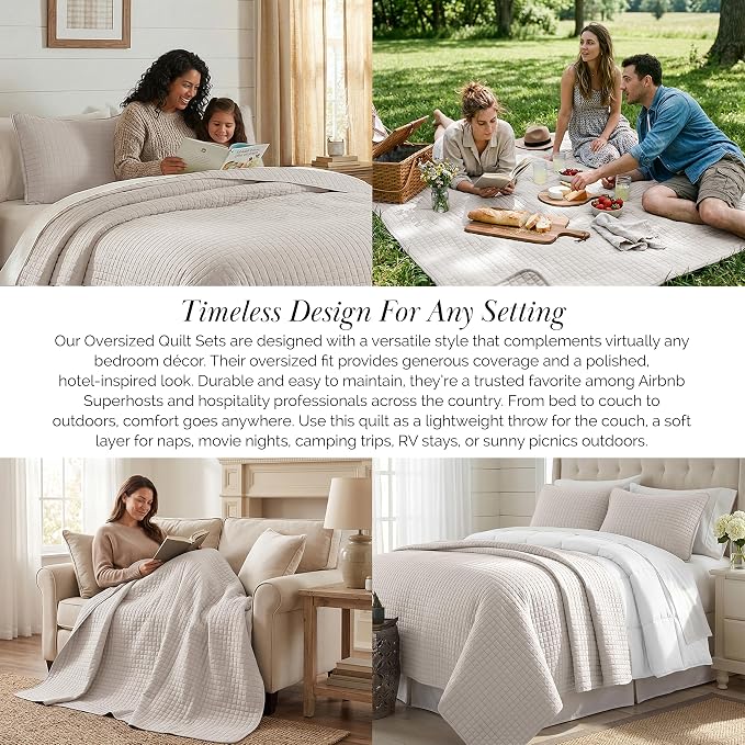Southshore Fine Living, Inc. Twin Quilt Bedding Set, Microfiber Quilt, XL Twin Bedspread Coverlet, Pet Hair Resistant Bedding Set, Natural Beige Bedspread with Matching Pillow Sham, Natural Beige