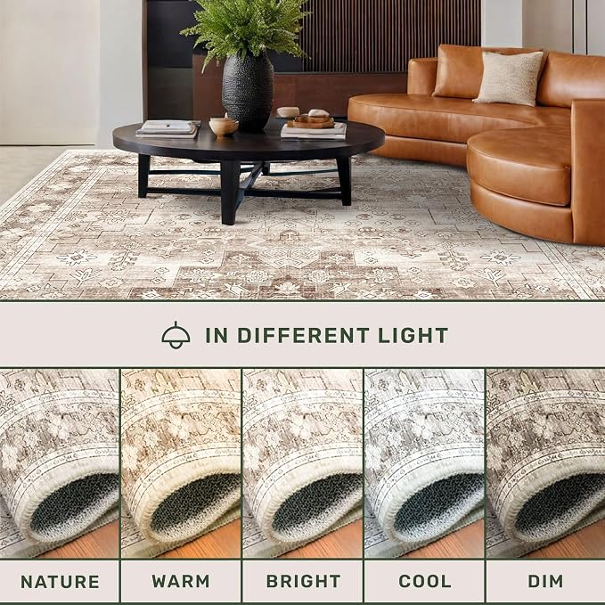 Non Slip Hallway Runner Rug - 2 x 10 Runner Rug, Washable & Waterproof Kitchen Floor Mat - Extra Long Neutral Farmhouse Boho Design Décor (2x10 Beige/Latte)