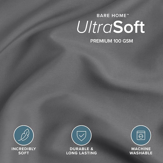 Bare Home Duvet Cover Set 1800 Ultra-Soft (Oversized Queen, Grey) | Lightweight, Cooling, Breathable, Premium 1800 Ultra-Soft, All-Season