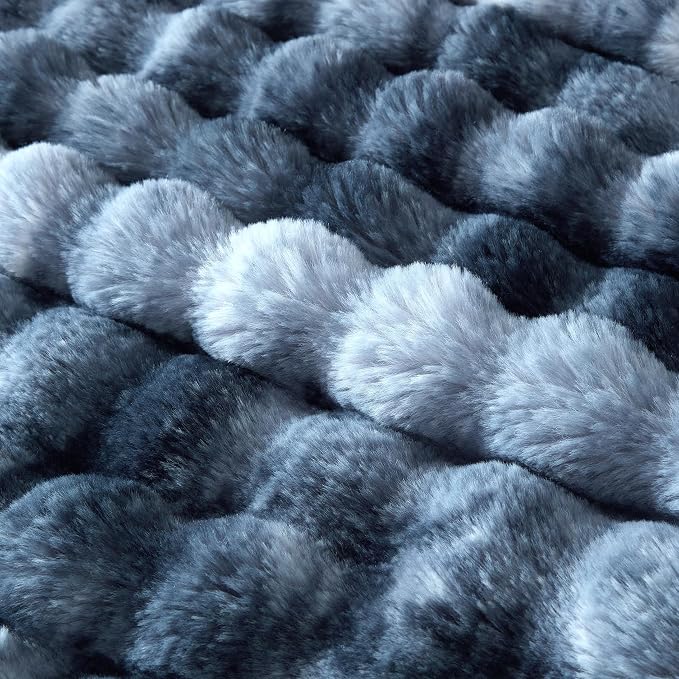 60x80 Inches Ultra-Soft Fuzzy Faux Fur Plush Twin Size Blanket - Thick, Warm Sherpa for Couch, Sofa, Bedroom, Camping - Decorative Blanket for Cozy Warmth, Bubble Dark Blue Tie Dye