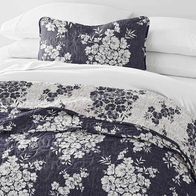Merit Linens 3 Piece Quilt Set - Super Soft - Lightweight - All Season Quilted Coverlet - Timeless Patterns - Twin/TwinXL Navy