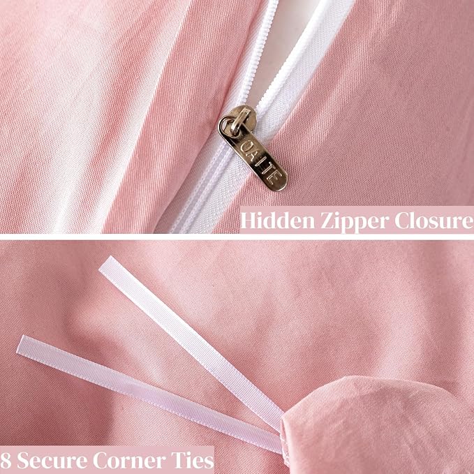 OAITE Duvet Cover Set 100% Washed Cotton Solid 3pcs | Soft,Durable,Long-staple Cotton,Hidden Zipper with 8 Interior Corner Ties,2 Pillowcases
