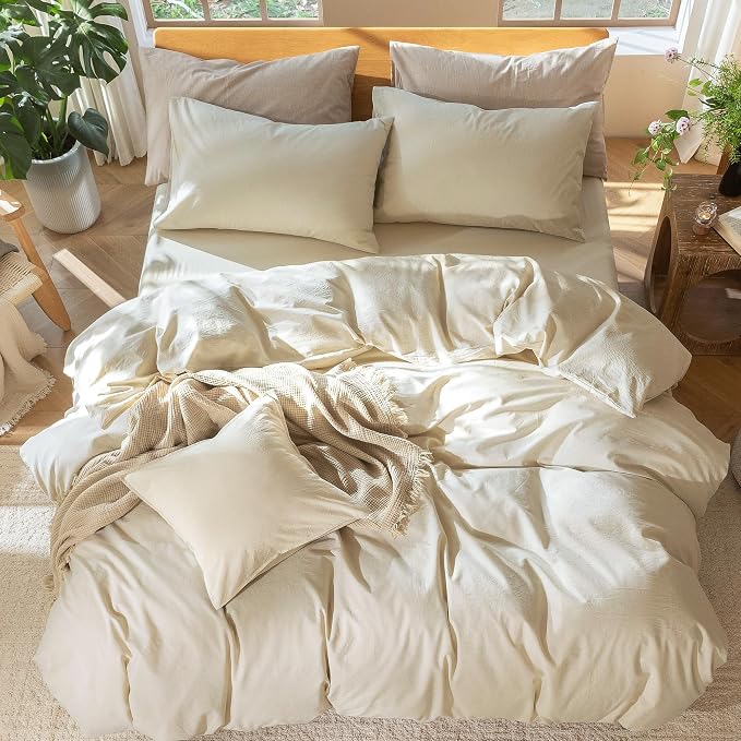 MooMee Duvet Cover Set 100% Washed Cotton Linen Like Oversized King Plus | Relaxed Linen-like Texture. Soft, Breathable & Long-lasting Comfort. Lightweight. Hidden Zipper with 8 Interior Corner Ties
