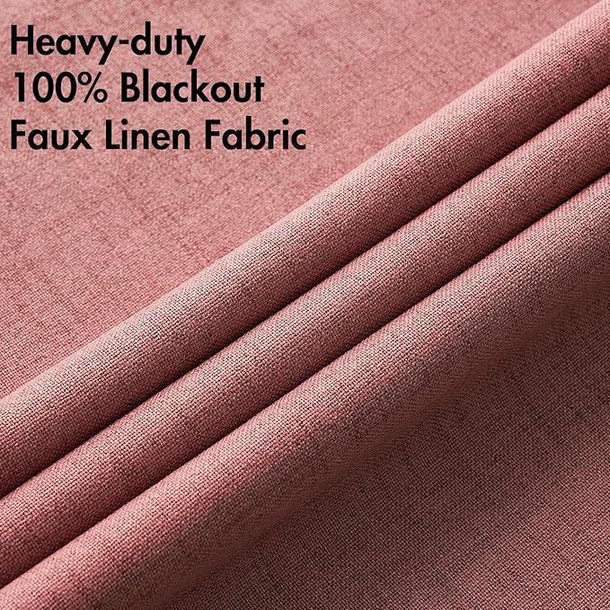 MIULEE 100% Blackout Linen Curtains for Bedroom 42x63 Inches Dusty Rose | Room Darkening, Light Blocking, Thermal Insulated, Grommet Top, Linen Textured, Window Curtains for Living Room, 2 Panels