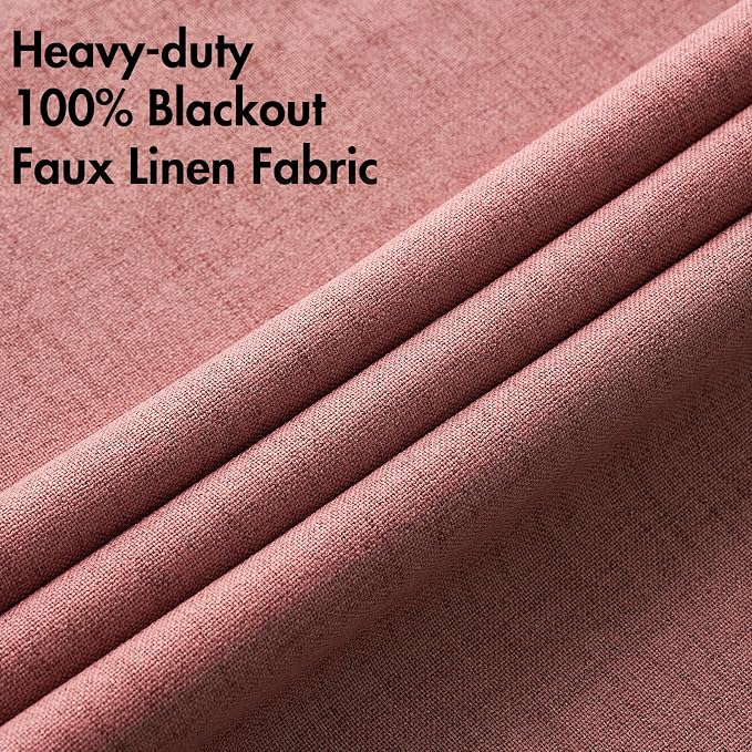 MIULEE 100% Blackout Linen Curtains for Bedroom 52x63 Inches Dusty Rose | Room Darkening, Light Blocking, Thermal Insulated, Grommet Top, Linen Textured, Window Curtains for Living Room, 2 Panels