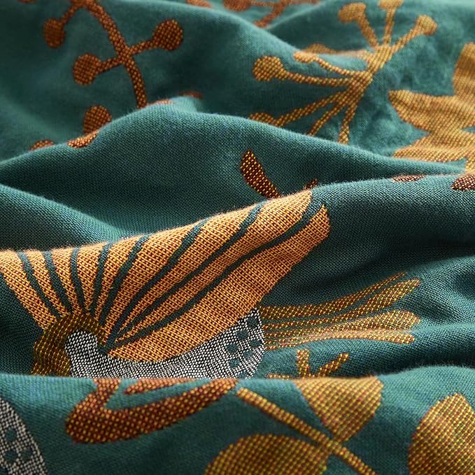 Boho Throw Blanket for Couch Sofa Bed, 100% Cotton Woven Quilt with Tassel 60”x80”, Super Soft Muslin Blanket with Bird Printed, Decorative Reversible Bed Blanket/Cover for All Seasons