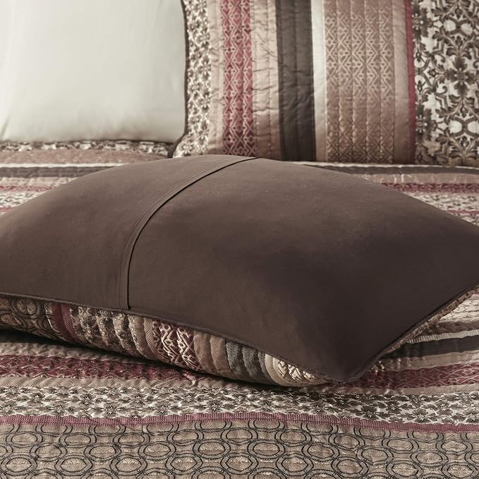 Madison Park Quilt Set Luxurious Jacquard Stripes Design - All Season, Coverlet Bedspread Lightweight Bedding Layer, Shams, Decorative Pillow, King/Cal King(104"x94"), Floral Red 5 Piece | All Season, Luxurious Coverlet Bedspread Lightweight Bedding La...