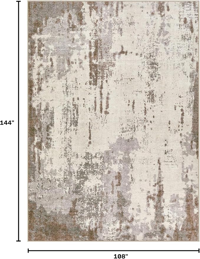 UERMEI 9x12 Washable Area Rug - Neutral Modern Abstract Living Room Rugs, Non-Slip Soft Large Indoor Floor Carpet for Bedroom Home Office & Under Dining Table Decor, Brown/Grey/Beige