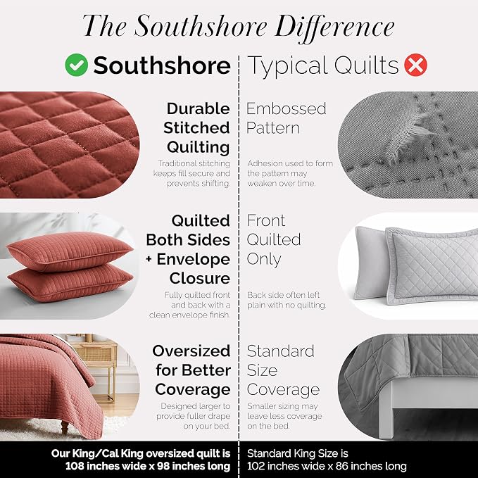 Southshore Fine Living, Inc. Oversized King Quilt Bedding Set with 2 Pillow Shams, Marsala Coverlet, King Size/California Bedspread, Soft Microfiber Bedding, Easy Care, Machine Washable, Marsala
