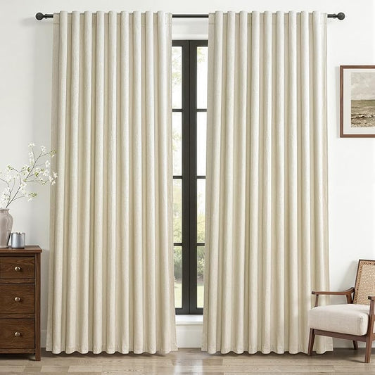 Cute Blackout Curtains 60 Inches Extra Wide Linen 96 Inch Length for Living Room/Sliding Glass Door,Pleated Heavy Duty Thermal Drapes for Winter Thick Large Window(60"Wx96"L 2 Panels Warm Cream)