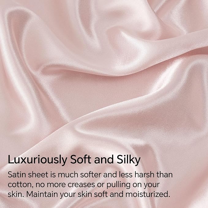 BEDELITE Satin Sheets California King Size Bed Set, Pink, 4 Pieces | Luxury Silky Bed Sheets, 15 Inch Deep Pocket, Similar to Silk, Soft and Cooling, Reduces Friction, Gentle on Hair and Skin