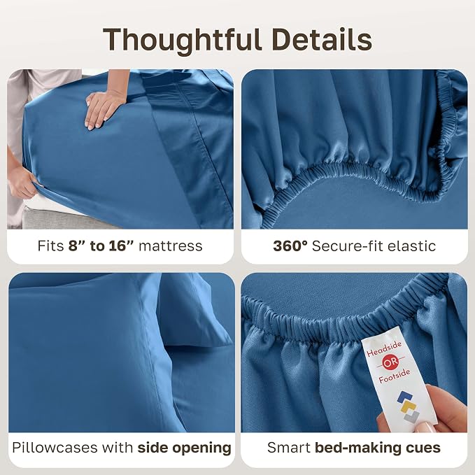 California Design Den Luxury 600 Thread Count Cotton Sheets King Set | 100% Cotton Sateen Backed by Good Housekeeping Seal, Soft & Smooth, 16" Deep Pocket, Durable, Easy Care - Parisian Blue