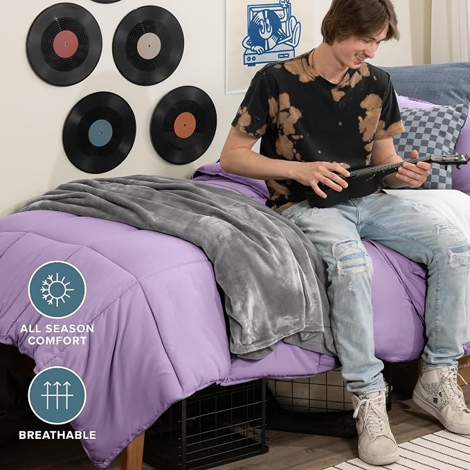 Bare Home Comforter Set - Extra Long Size - Ultra-Soft - Goose Down Alternative - Premium 1800 Series - All Season Warmth (Twin/Twin XL, Lavender) | All-Season, Breathable, Hypoallergenic, Premium 1800, Warm, Cozy