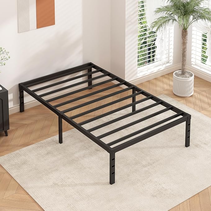 HLIPHA Metal Platform Bed Frame 18 Inch Tall,No Box Spring Needed,Twin Size Bed with Heavy Duty Strong Support Slats,Easy to Assemble,Black