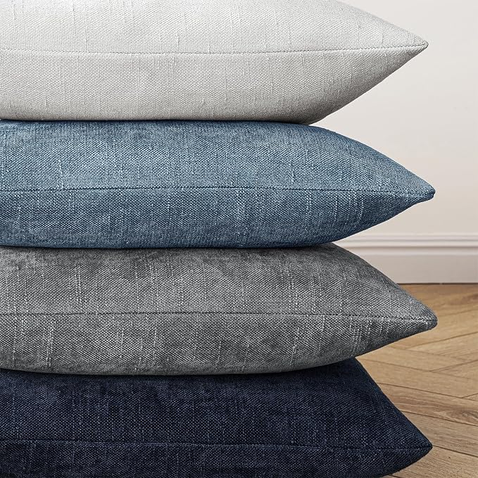 MIULEE Textured Chenille Throw Pillow Covers 20x20 Inch Dark Grey Blue | Pack of 2 Decorative Soft Throw Pillows, Solid Textured Cushion Covers, Modern Home Decor for Couch Sofa Bedroom Living Room