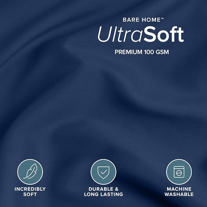 Bare Home Duvet Cover Set 1800 Ultra-Soft (Oversized Queen, Dark Blue) | Lightweight, Cooling, Breathable, Premium 1800 Ultra-Soft, All-Season