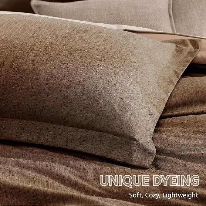 Monbix Queen Comforter Set 7 Pieces Brown Cationic Dyeing Bed in a Bag | Lightweight Reversible All Season Bedding Sets with Comforter, Sheets, Pillowcases & Shams