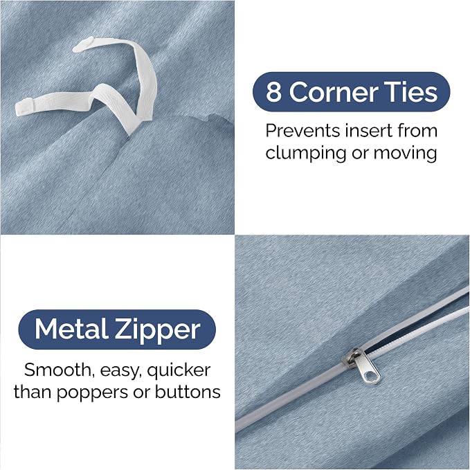 Duvet Cover Cal King - 3 Piece with Zipper Closure - Heathered Blue | Extra Soft, Breathable, Cal King Duvet Cover 104" x 98" with 2 Pillow Shams, Zipper Closures & Ties, Women, Men, Kids & Teens
