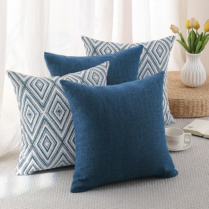 HPUK Throw Pillow Covers 20x20, Set of 4, Navy Blue Couch Pillow Covers | Polyester fabric, patterned and solid designs, hidden zippers, machine washable, for sofas and beds, inserts not included