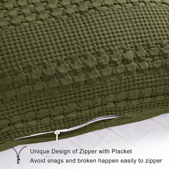 PHF 100% Cotton Waffle Body Pillowcase with Zipper, 1 Pack 20" x 54" Soft Skin-Friendly Pillow Sham, No Filling, Aesthetic Woven and Breathable Waffle Weave Body Pillow Cover for Bed, Capulet Olive