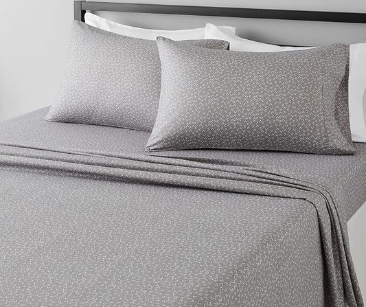 Amazon Basics Lightweight Breathable Wrinkle Resistant Brushed Microfiber 4 Piece Bed Sheet Set with 14-Inch Deep Pockets, King, Grey Arrows, Printed
