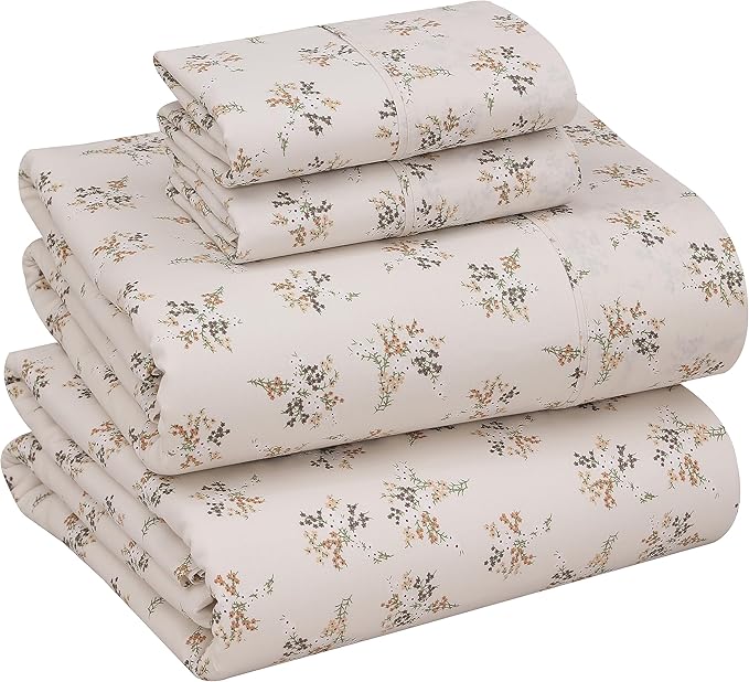 RUVANTI 100% Cotton Percale Sheets Full Size, Twin Spring | Crisp Cooling, Deep Pocket 16", Soft Breathable & Durable, Hotel-Style, 4 Piece Set