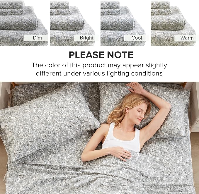 Comfort Spaces 100% Cotton Percale Sheets Cal King Size 4 Pc, Paisley Multi | Crisp, Cool & Breathable Bed Sheets, 14" Deep Pocket Fits Up to 16" Mattress, Lightweight, All Season Cozy, with Pillow Case