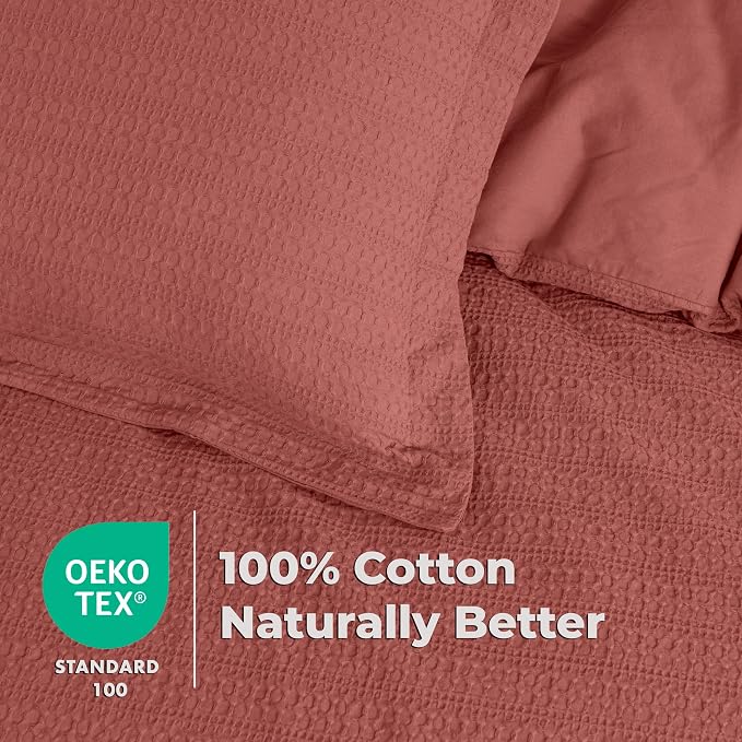 Dreamology Waffle Weave Duvet Cover,100% Cotton,Queen Duvet Cover Set | Waffle Duvet Cover with Zipper Closure,Soft Textured & Breathable Queen Bedding Set,Duvet Cover Queen 3 Pieces (Terracotta)