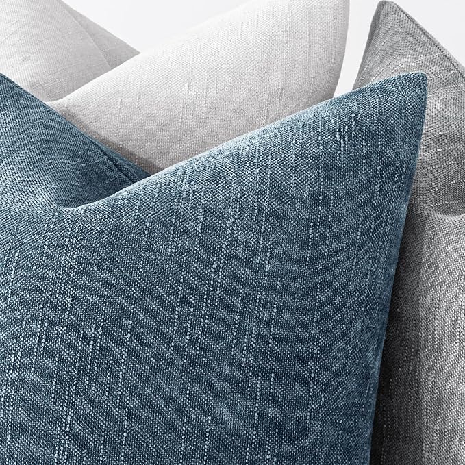MIULEE Textured Chenille Throw Pillow Covers 20x20 Inch Dark Grey Blue | Pack of 2 Decorative Soft Throw Pillows, Solid Textured Cushion Covers, Modern Home Decor for Couch Sofa Bedroom Living Room