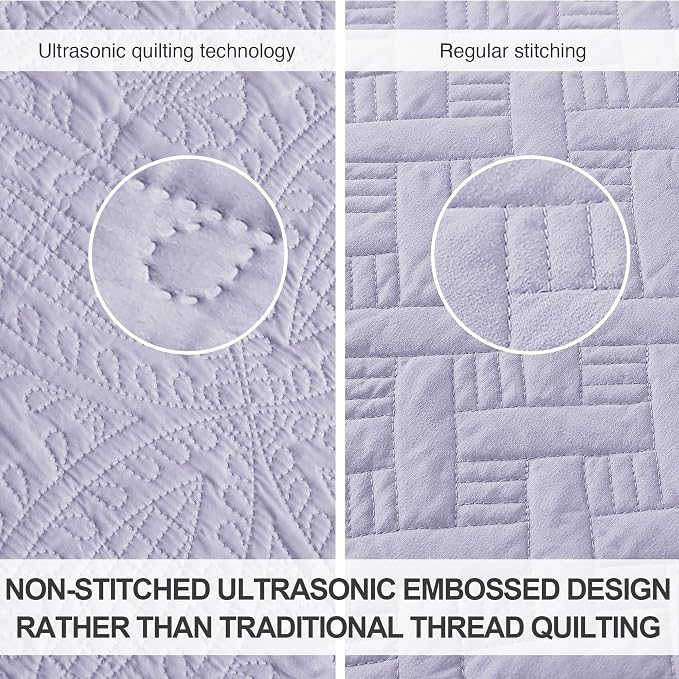 Love's cabin Oversized King Size Quilt Bedding Set Lavender Bedspreads - Oversized King Lightweight Bedspread Comforter - Coin Pattern Coverlet for All Season - 3 Pieces (1 Quilt, 2 Pillow Shams)