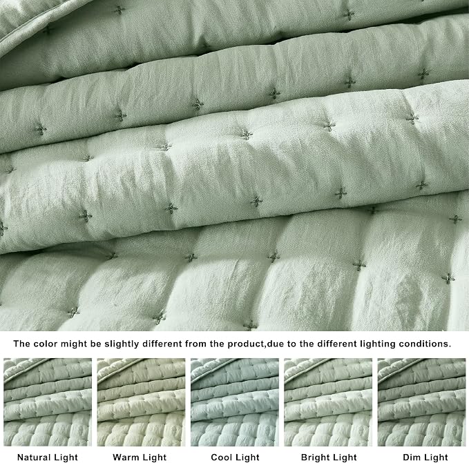 WDCOZY Sage Green California Oversized Cal King Size Quilt Bedding Sets with 2 Pillow Shams, Lightweight Soft Bedspread Coverlet Bed Cover for All Season, 3 Pieces, 116x106 inches