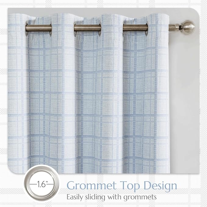 Beauoop Blue Plaid Jacquard Blackout Curtains for Bedroom 52x84 2 Panels | Gingham Checkered Room Darkening Drapes for Living Room 84 Inch Long Thermal Insulated Soundproof Window treatment Grommet