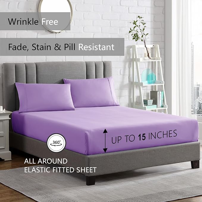 American Home Collection King Sheet Set - Ultra-Soft Microfiber 15-Inch Deep Pocket - Wrinkle Free and Fade Resistant (Lavender)