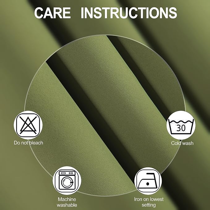 Olive Green Thermal Blackout Curtains/38 x 63 Inch/Set of 2 Panels Room Darkening Curtains for Bedroom