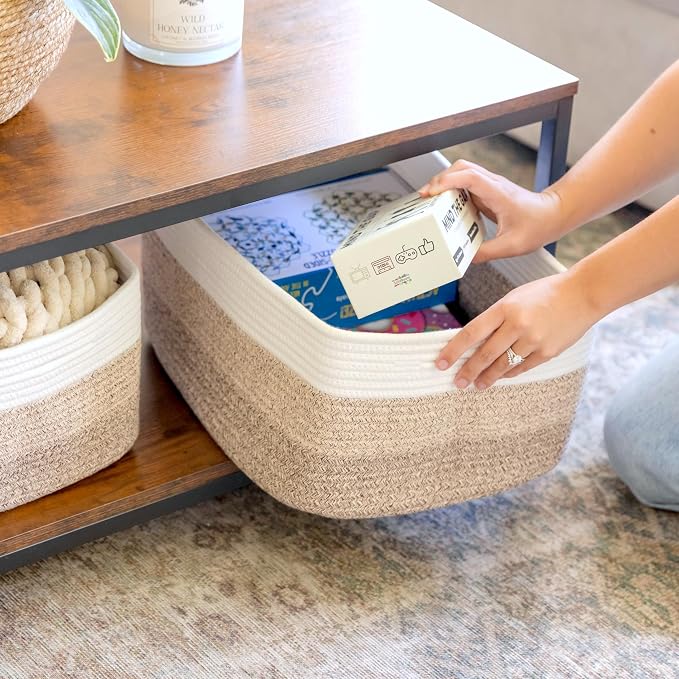 NaturalCozy Storage Baskets 16.8”x13”x7.6” Cotton Rope Woven Baskets for Organizing 3-Pack | Toy Storage Bins | Basket for Shelves, Laundry, Blanket, Clothes, Closet, Kitchen, Bathroom, Gifts