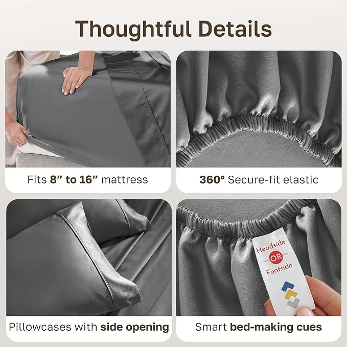 California Design Den Soft 100% Cotton Sateen Hotel Sheets King, 4Pcs, Grey | 400 Thread Count Backed by Good Housekeeping Seal, 16" Deep Pocket, All-Around Elastic, Durable, Easy Care, 4 Pc Set