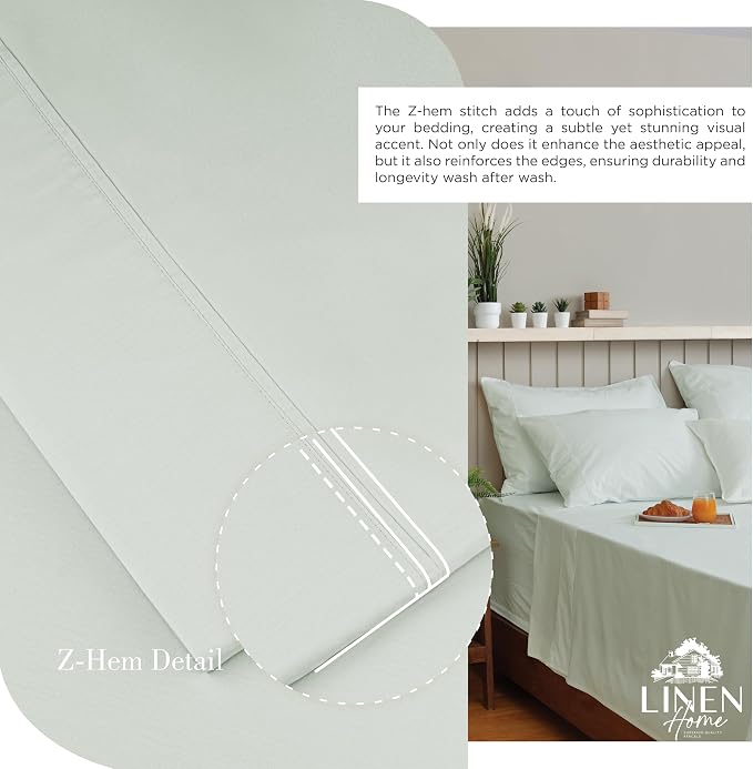Linen Home 100% Cotton Percale Sheets Queen Size, Dove Grey, Deep Pocket, 4 Pieces Set - 1 Flat, 1 Deep Pocket Fitted Sheet and 2 Pillowcases, Crisp Cool and Strong Bed Linen