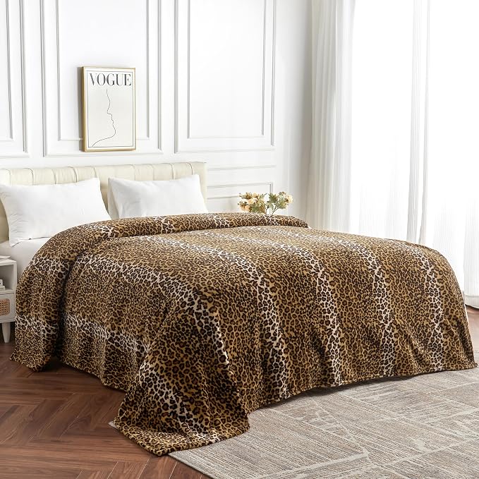 Edenleaf Fleece Queen Size Super Soft Cozy Leopard Print Blanket for Couch Bed, Cheetah Print Blanket for All Seasons 90"x90" (Dark Brown)