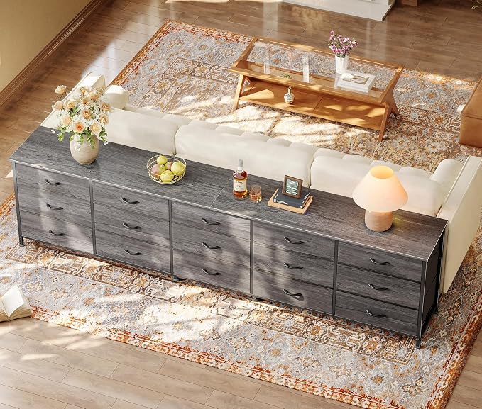 Huuger 86.6 Inch Long Dresser for Bedroom, TV Stand for 65, 75, 85 Inch TV | 15 Large Fabric Drawer Dresser, Entertainment Center for Bedroom, Wide Chest of Drawer with Storage