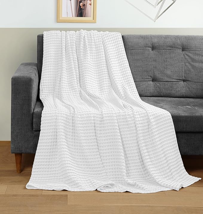 Bulk 10-Pack Hotel Waffle Blankets, Twin - 90x90 Inch, 100% Cotton, White | Lightweight & Breathable Blanket for Resorts & Guest Accommodations