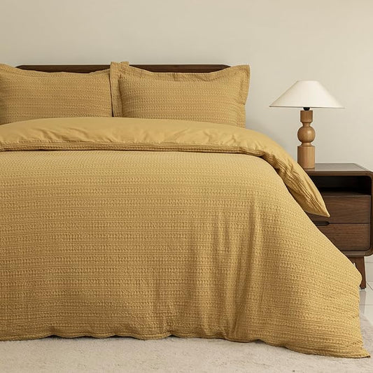 Dreamology King Size Duvet Cover, Waffle Duvet Cover, 100% Cotton Waffle | Bedding Set with Zipper Closure, Soft Textured & Breathable Duvet Cover Set,Bedding Duvet Cover King,3 Pieces (Mustard)