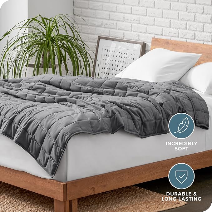 Bare Home Cotton Weighted Blanket (Grey, 60"x80" 20lbs) | Queen Size for Adults, All-Natural 100% Cotton, Premium Heavy Blanket Nontoxic Glass Beads