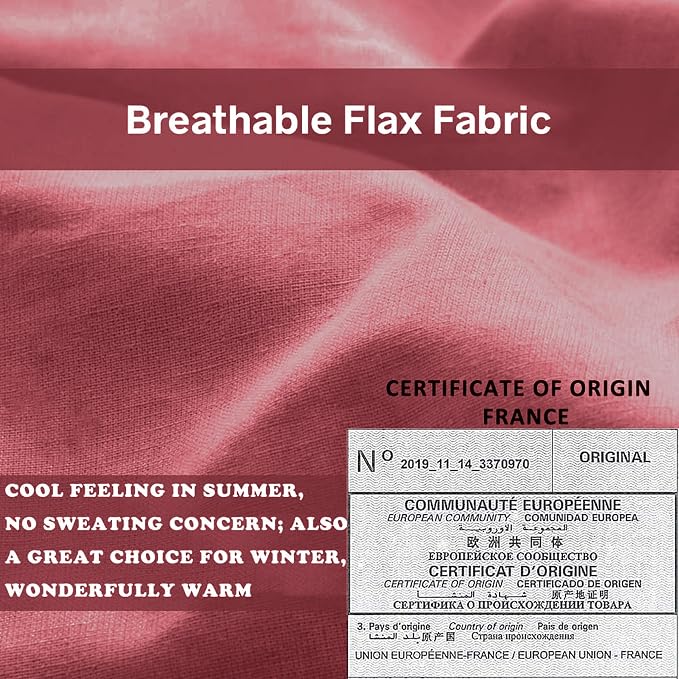 Simple&Opulence 100% French Linen Euro Shams with Embroidery (26'' x 26'') - Pack of 2 - Pre Washed Solid Color Natural Flax Soft Breathable - Coral Red