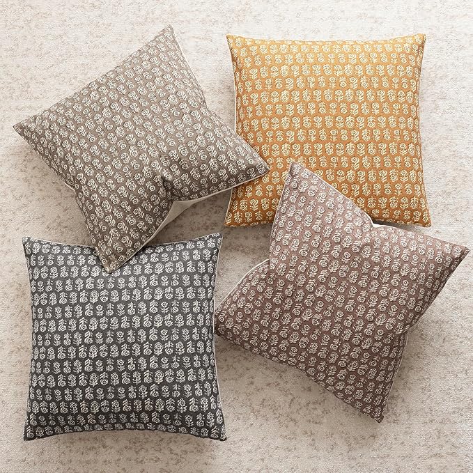 Foindtower Set of 2 Decorative Vintage Floral Print Throw Pillow Covers Neutral Modern Farmhouse Cushion Cover Boho Home Decor For Sofa Couch Chair Bedroom Living Room Outdoor,24×24 Inch,Golden Orange